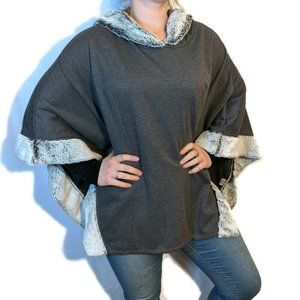 Style&Co Grey Poncho with Faux Fur Trim & Hood S/M